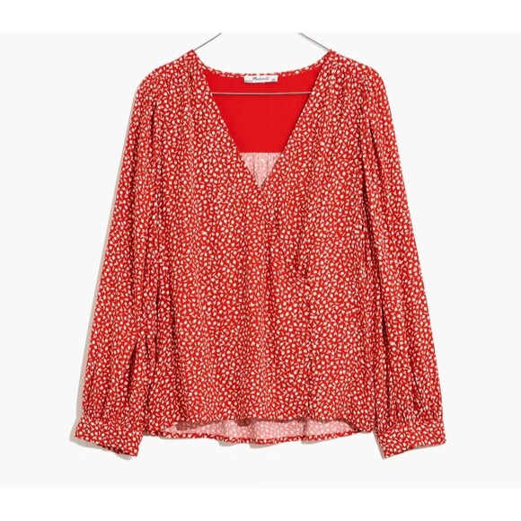 Madewell Kinston Side-Button Wrap Top Womens XS Kilt Red Park Picnic Floral Boho - Picture 12 of 14